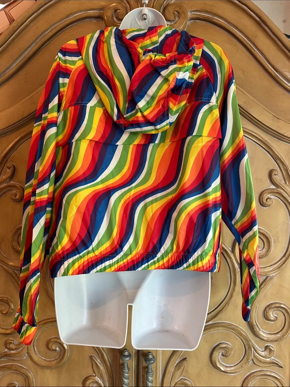 NWT Michael Kors Rainbow Wave Zip-Front Hooded Bomber Jacket - Multicolor